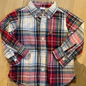 GAP Boys Plaid Button-Down Shirt - Red, Blue & Cream